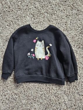 Black Sweatshirt with Floral Kitty Graphic